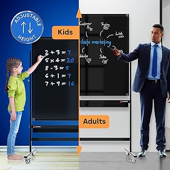 Rolling Dry Erase Blackboard 46 x 32 - Large Portable Magnetic