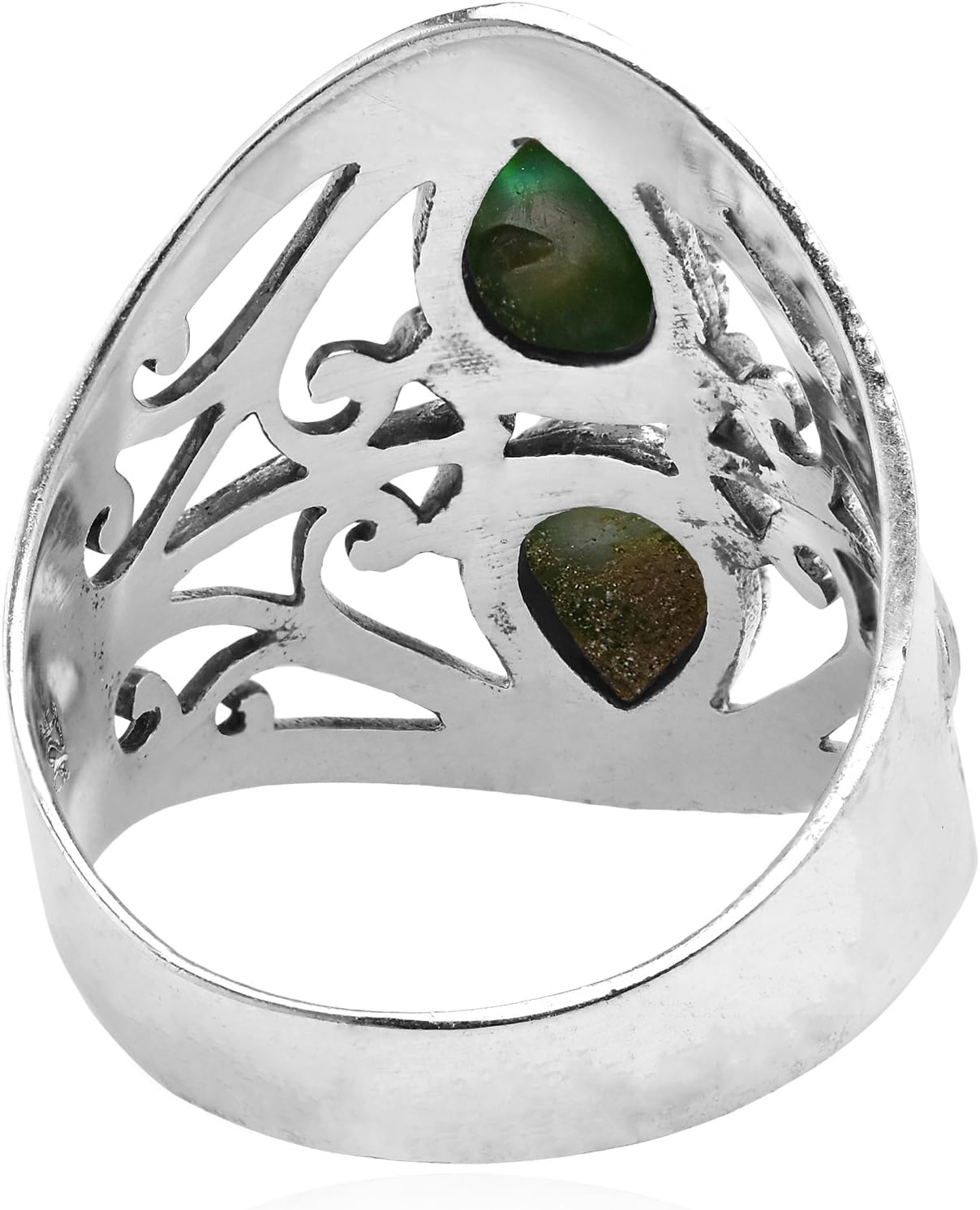 AeraVida Grand Reflection Filigree Teardrop Abalone Shell .925 Sterling Silver Ring