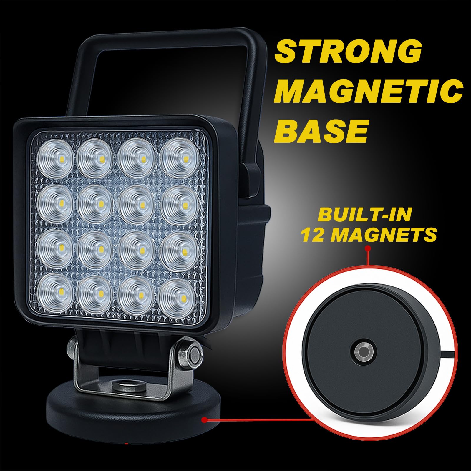 Willpower 1 sztuka reflektor roboczy LED z magnetyczną podstawą, 4 cale, 48 W, przenośny reflektor LED do samochodów, koparek, przyczep, traktorów, ciężarówek, SUV-ów, offroadowych