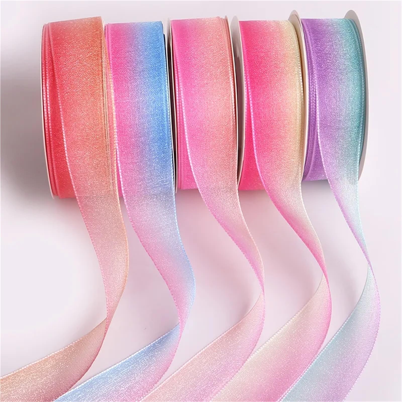 Schleifenband, Organza, Regenbogenfarben, 4,57 m/Rolle, Geschenkband, für Hochzeit, Weihnachten, Geschenkverpackung, Haarschleife, Material (Farbe 1,38 mm)