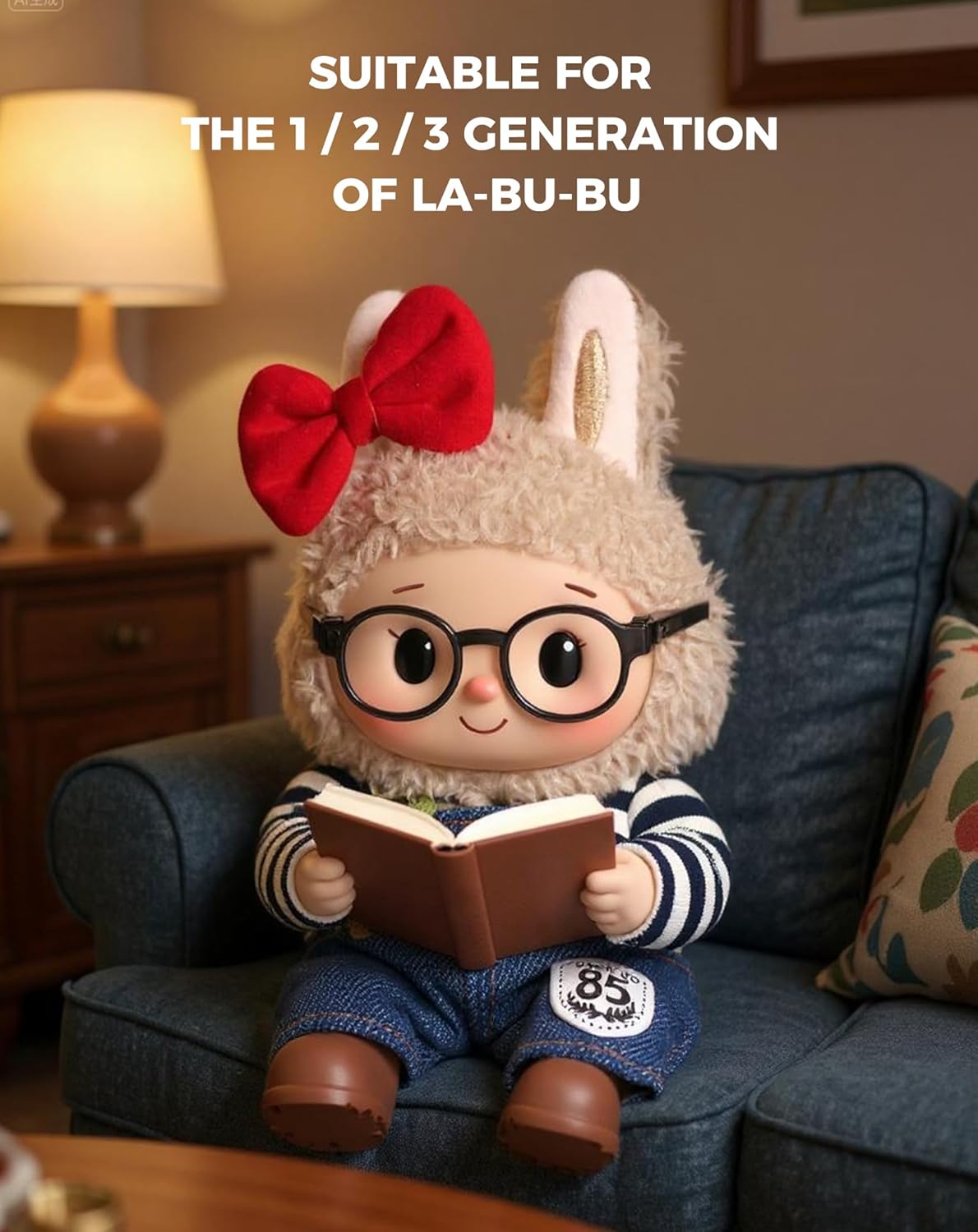 WASAFV Clothes for Labubu Outfits, Clothes for Labubu Clothes Set Fit 6.69''/17cm Doll Clothes Designer, Premium Outfit with Accessories, Red Bow&Denim (NO Doll)