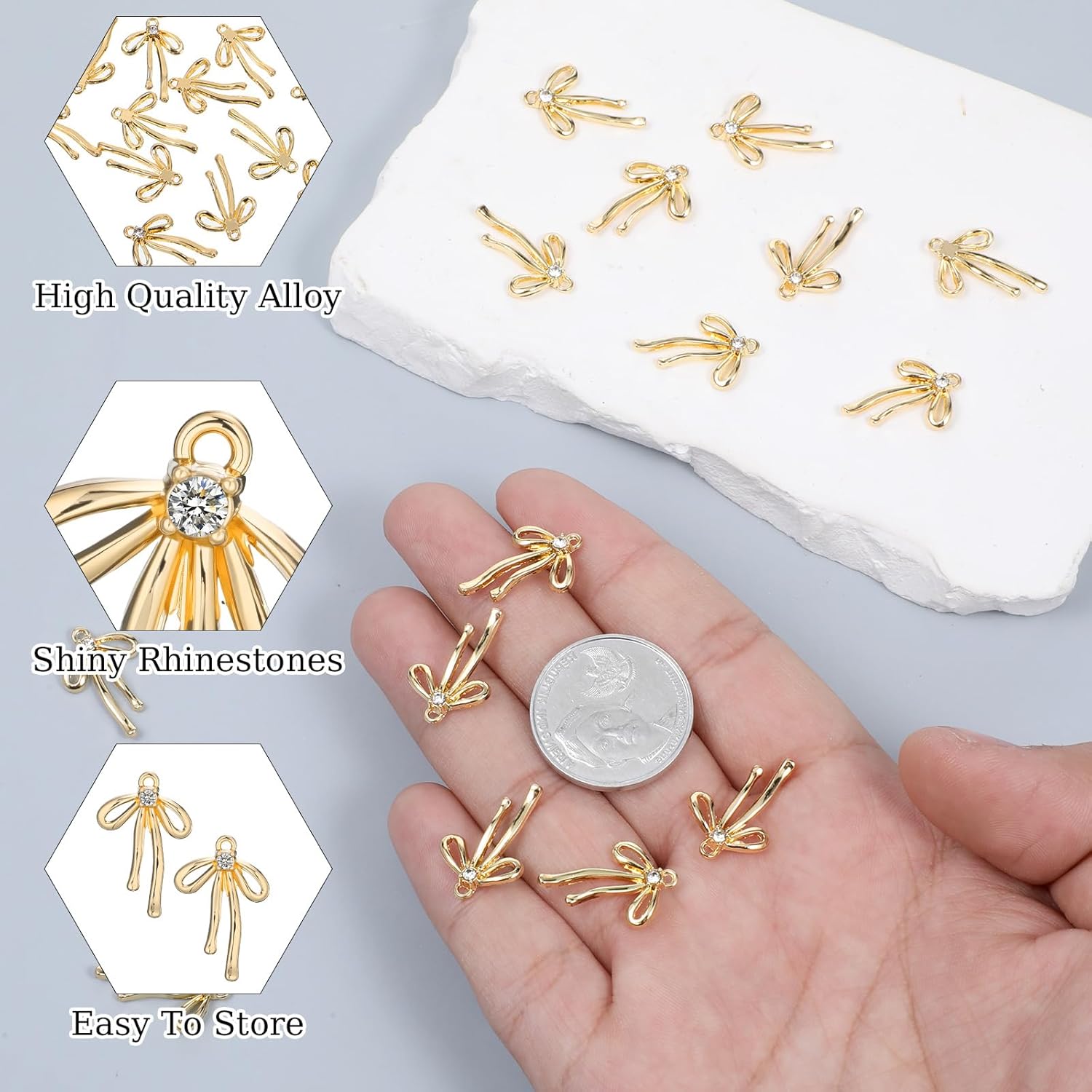 10Pcs Alloy Bowknot Pendants, Gold Bow Charms, Cute Charms for Jewelry Making DIY Crafts Necklace Bracelet Earrings Keychain - Image 3