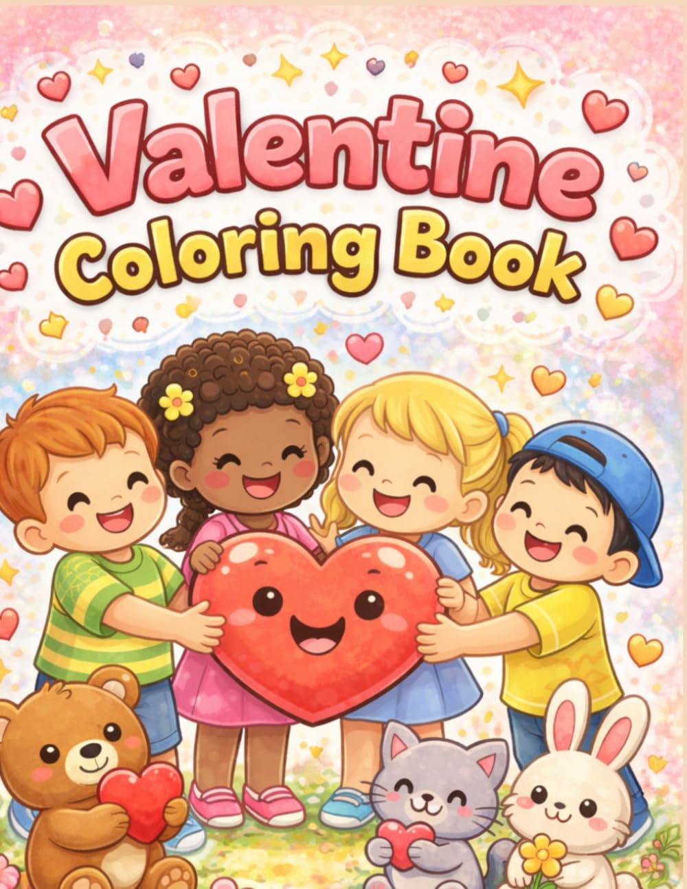 Valentine coloring book: Large-print, bold & easy for kids-cozy and fun pages to color hearts, friendship and love