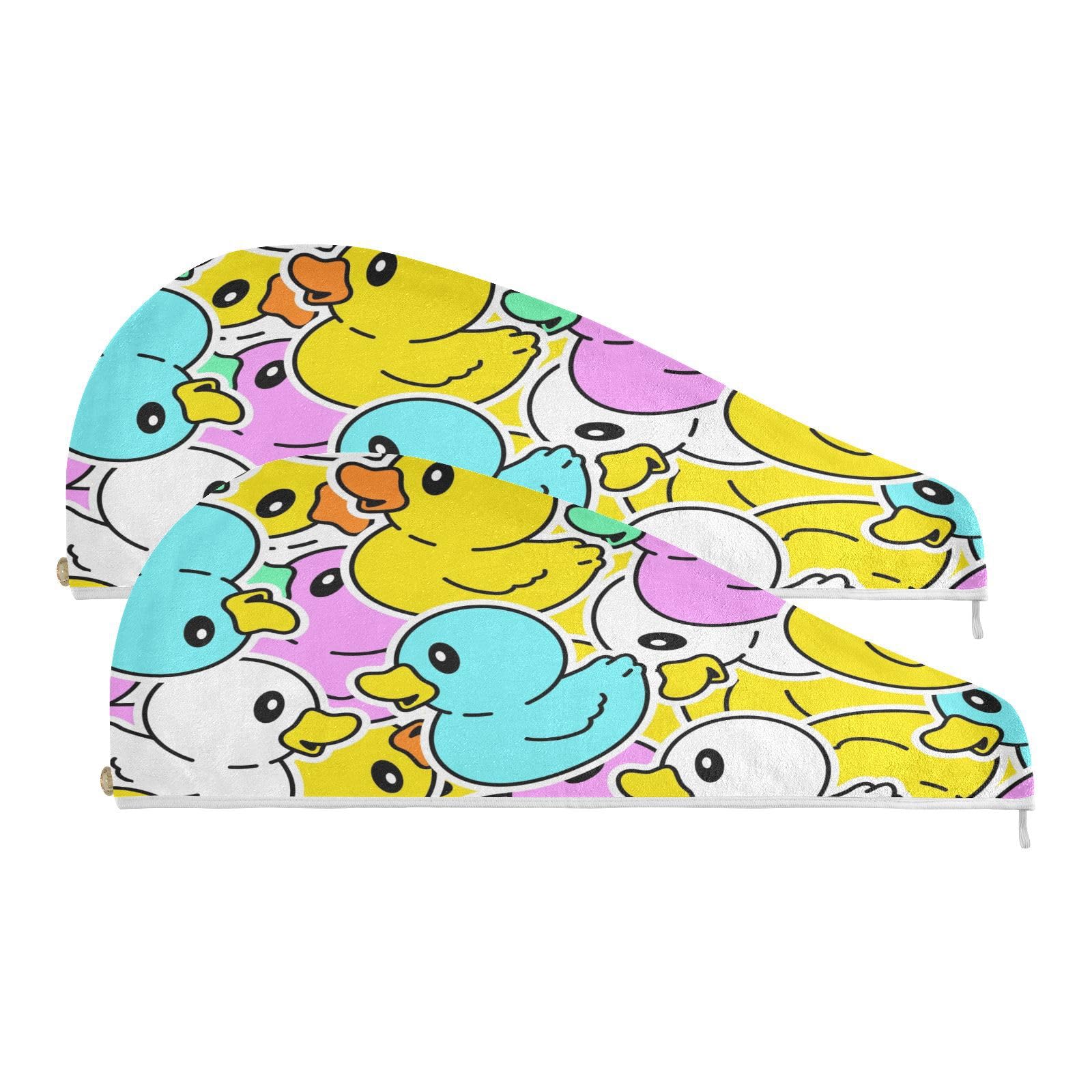 YOUJUNER Hair Towel Wrap Colourful Duck Pattern Rapid Drying Turban Hair Towel Super Absorbent Head Towel for Women Girl