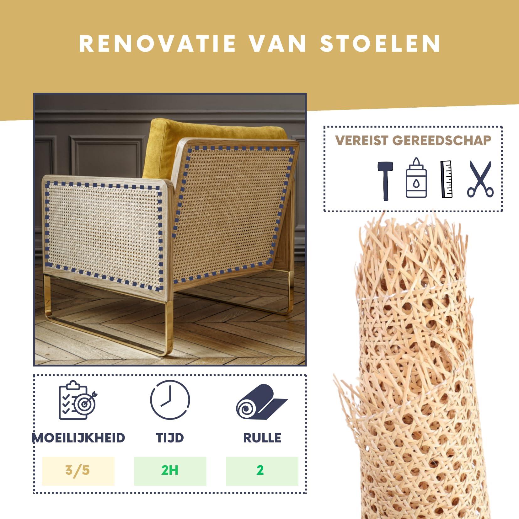 Natuurlijke rotan rieten webbing premium mesh rol lichte - België