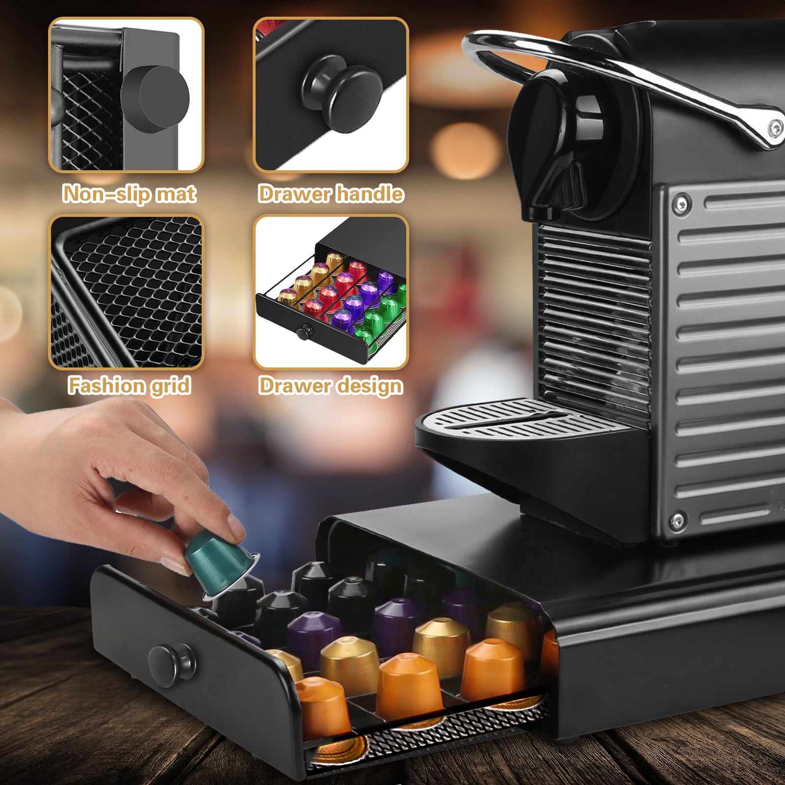 Uchwyt na kapsułki do ekspresu do kawy, 40 kapsułek, szuflada do przechowywania saszetek,