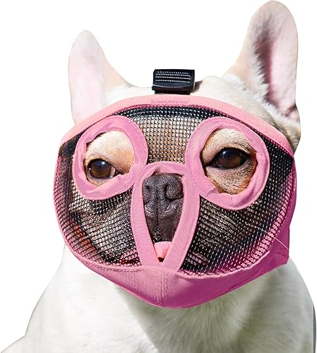 Miniatura 17 de Bozal para perro de hocico corto - Bozal ajustable transpirable de redecilla para bulldog para morder, masticar, lamer, entrenamiento, aseo de perro