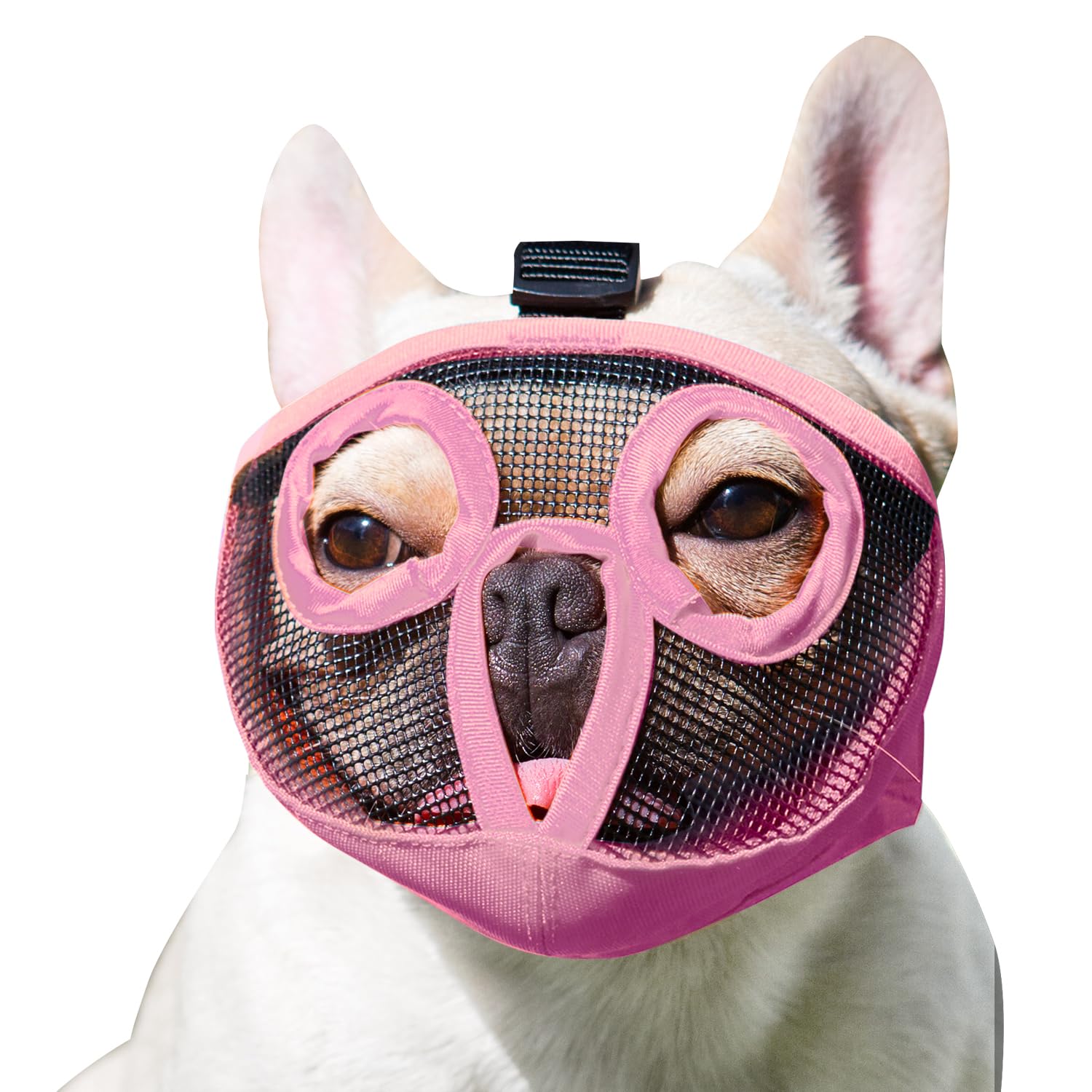 JYHY Short Snout Dog Muzzles- Adjustable Breathable Mesh Bulldog Muzzle for Biting Chewing Licking Training Grooming Dog Mask (Pink, X-Large/ 18"-25")