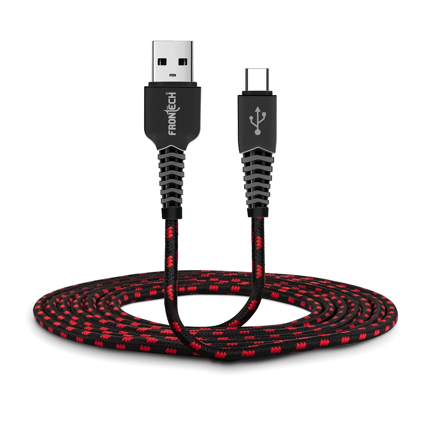 FRONTECH 17W / 3.4A Super Fast Charging 1M Braided USB to Type-C Data Cable for Smartphones, Tablets, Laptops & other Micro USB V8 Devices, Charging and Data Sync (1035 – Black)
