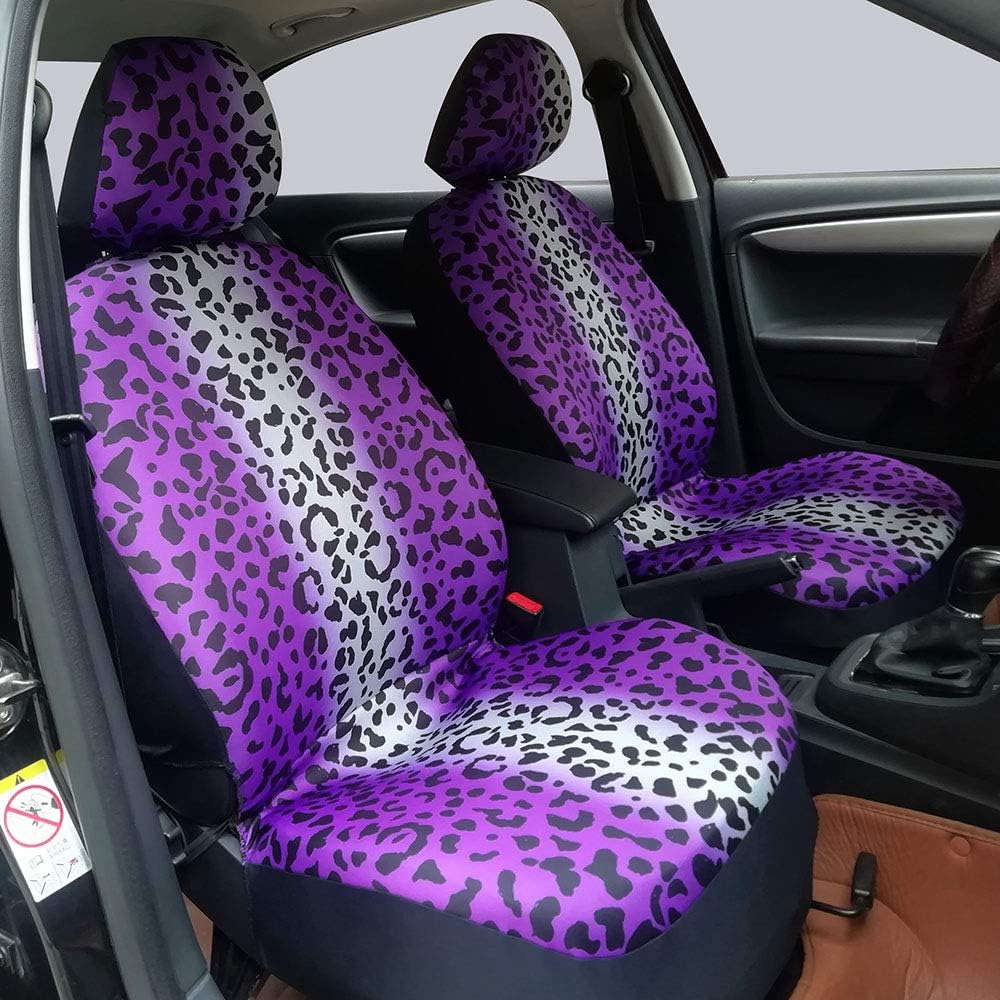 Leopard Animal Print Car Seat Covers Full Set Vehicle Seat Protector Car Covers for Auto Cars Sedan SUV Automotive Interior Accessories Purple