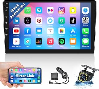 Hikity Android Car Stereo 10.1 Inch Touch Screen Car Radio Double Din Car Audio Receiver with GPS Navigation Bluetooth FM WiFi Mirror Link for iOS Android Phone + Backup Camera + Dual USB Cable