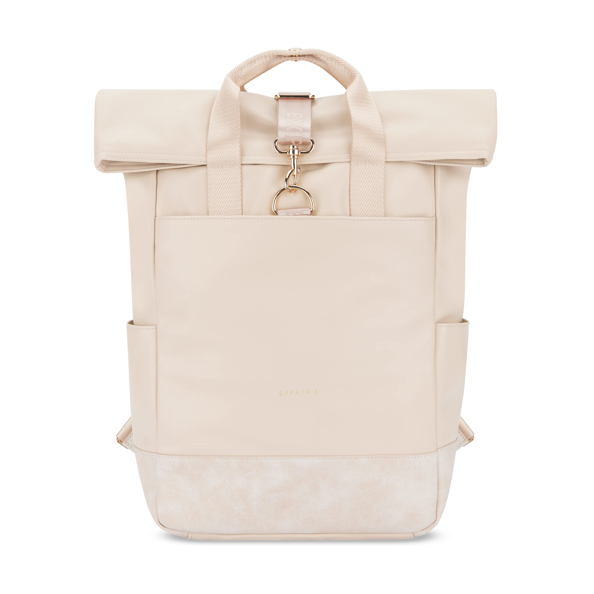 Expatrié Rucksack Damen Beige - Adele - Rolltop Tagesrucksack Elegant für Uni Fahrrad Arbeit - Eleganter Laptop Backpack Groß Frauen - Wasserabweisend