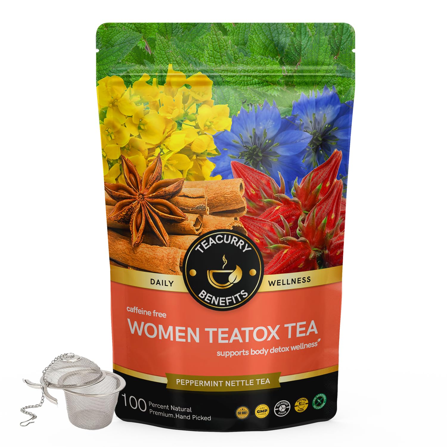 TEACURRY Women Detox Tea (1 Month Pack, 100 Grams)+ Infuser - Helps with Weight Loss, Liver Detox and Intestinal Health-image-35