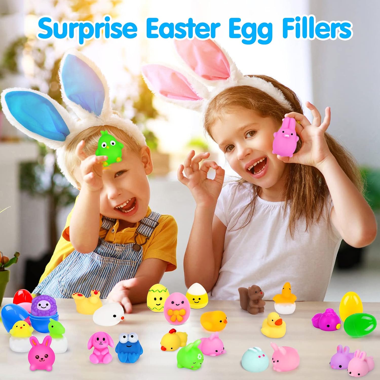 HINZER 72PCS Easter Squishies Kids Party Favors Easter Mochi Squishy Toys Kawaii Animal Squishies Toy for Kids Easter Eggs Fillers Easter Basket Stuffers Eggs Hunt Gift for Kids Boys Girls
