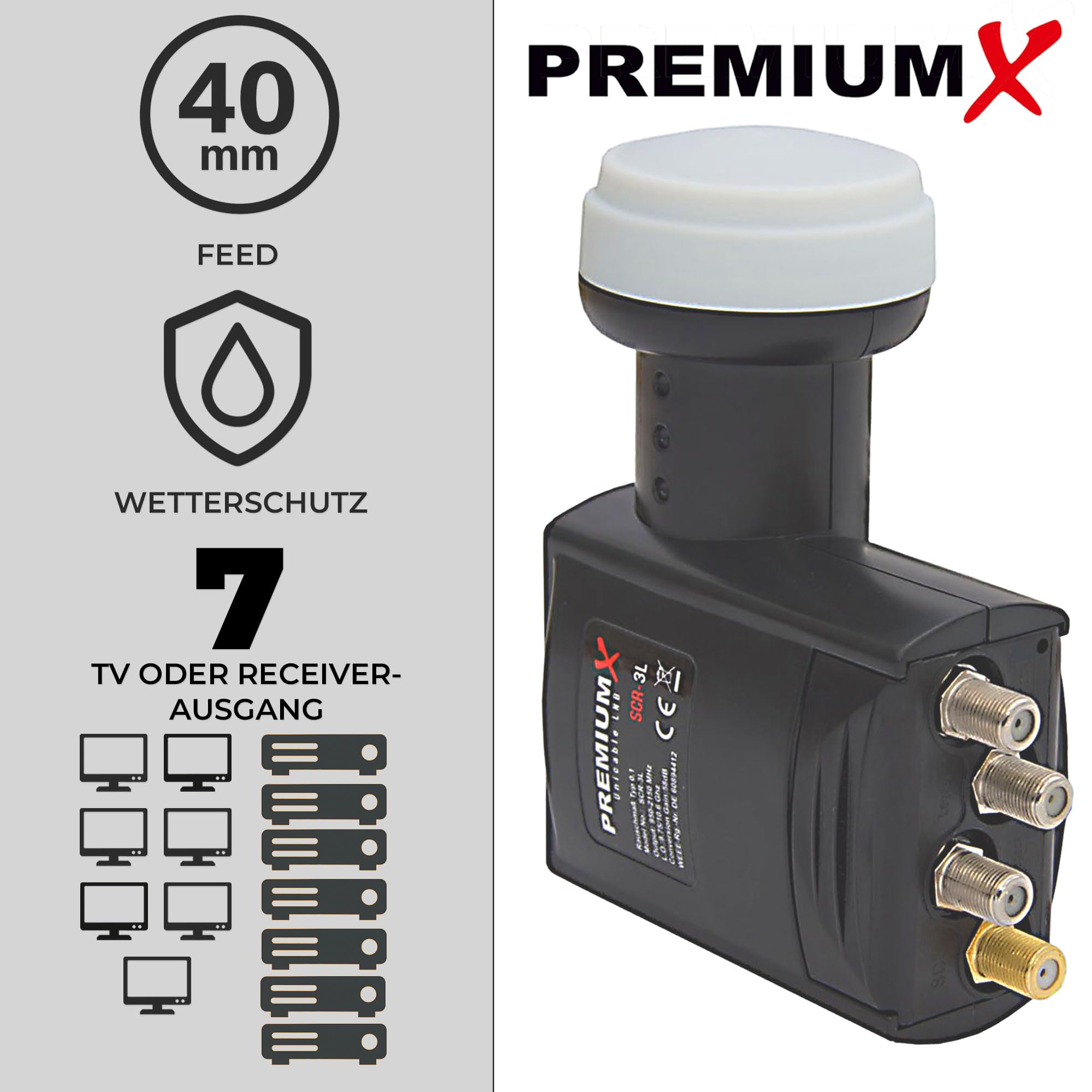 Premiumx SCR-3L SAT Unicable LNB SCR 3 Legacy sistema a cavo singolo Unikabel 4 + 3 partecipanti FullHD HDTV UltraHD 4K 8K