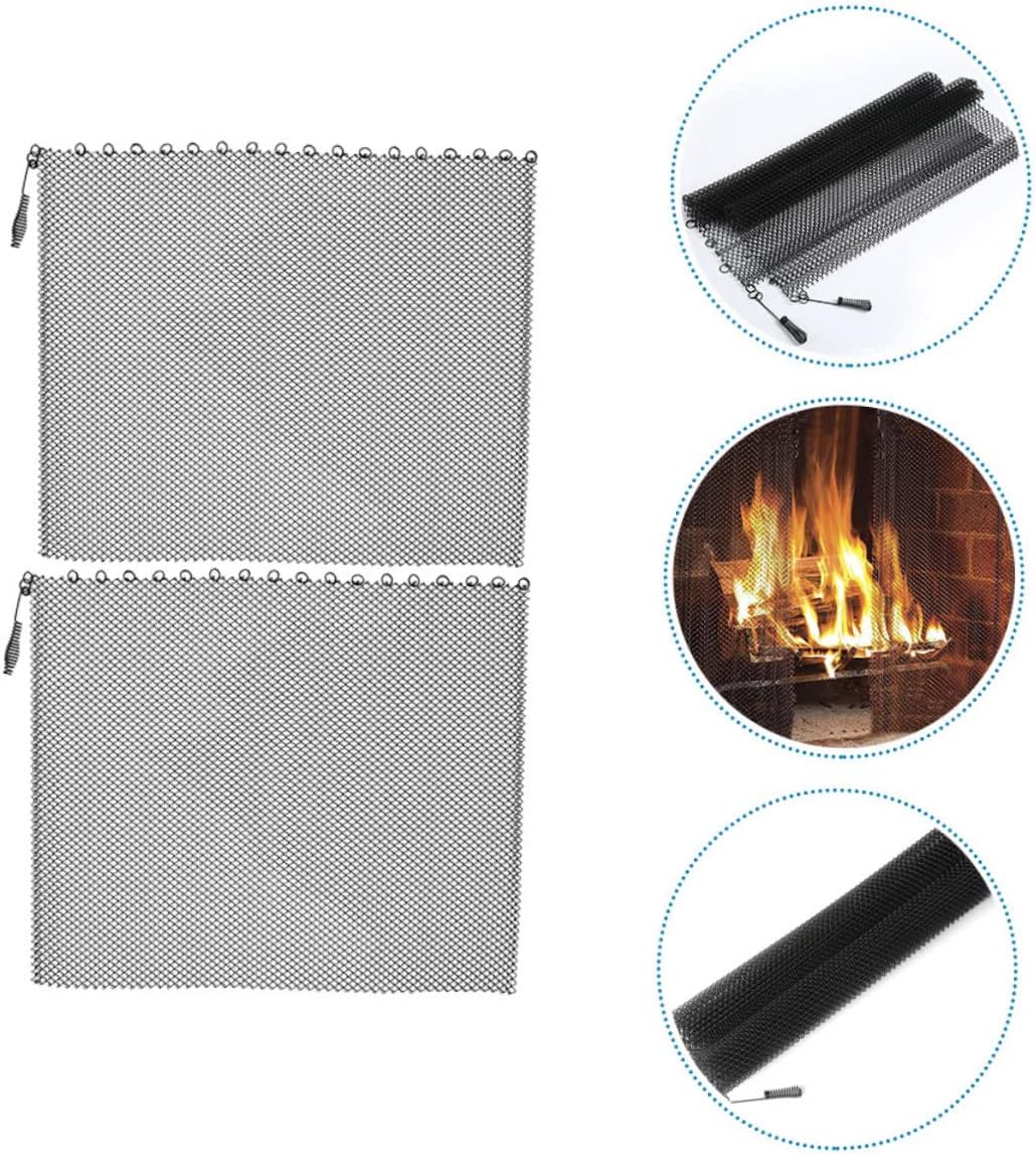 2pcs Fireplace Proofing Mesh Curtains Heavy Duty Metal Mesh Screens for Fireplace Decorative Hearth Accessory