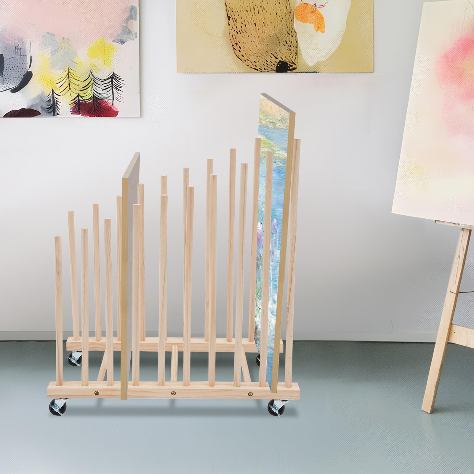 Kunst-Aufbewahrungsregal, Kunst-Leinwand-Aufbewahrung, Kunst-Trockenständer, Leinwandbretter, Kunstaufbewahrung mit Rollen und Bremse für Zeichenbrett, Panel