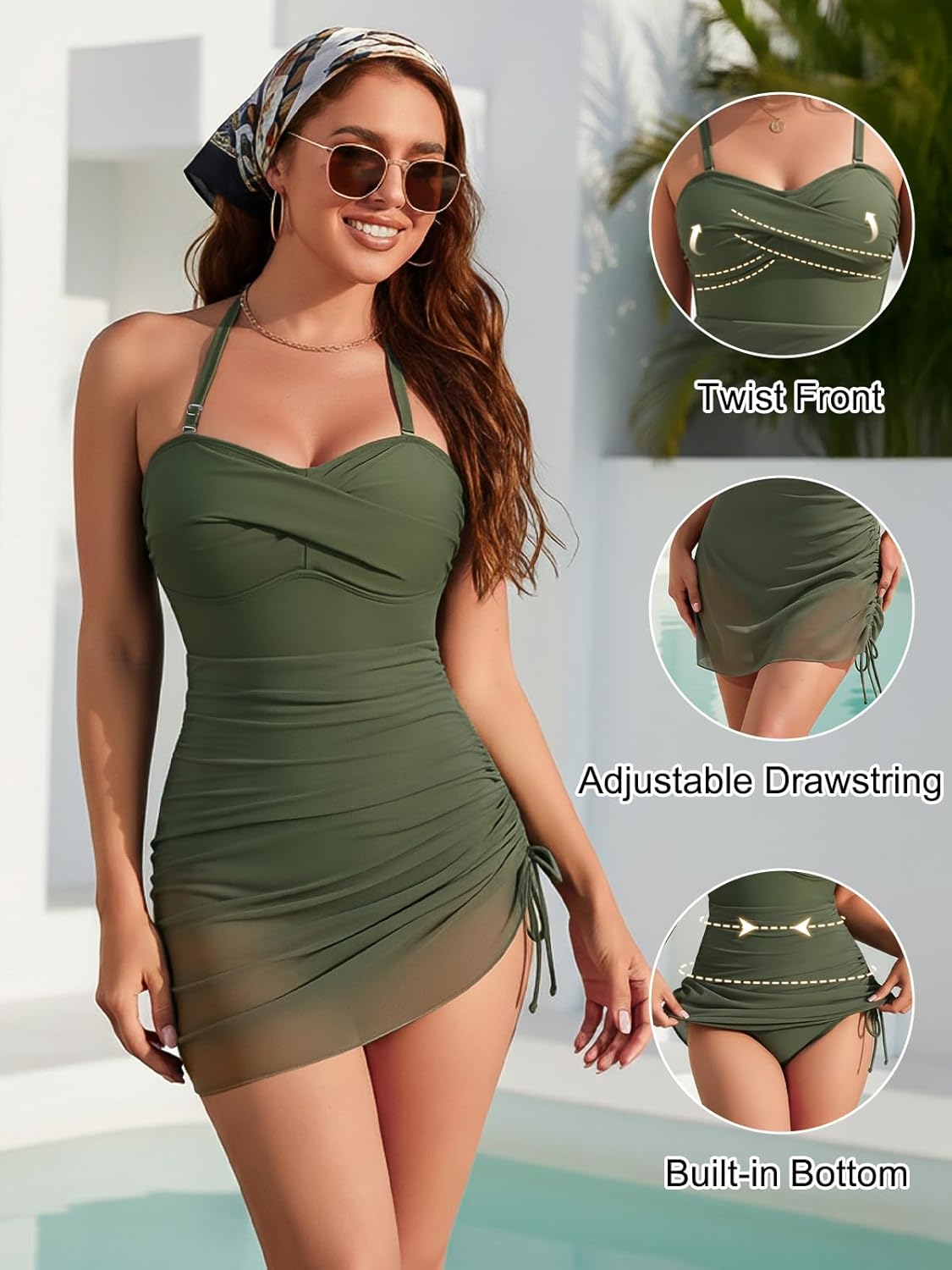 Blooming Jelly Womens One Piece Swimsuits Sexy Tummy Control Bathing Suit Modest Mesh Sheer Slimming Swim Dress 2025 - Image 4