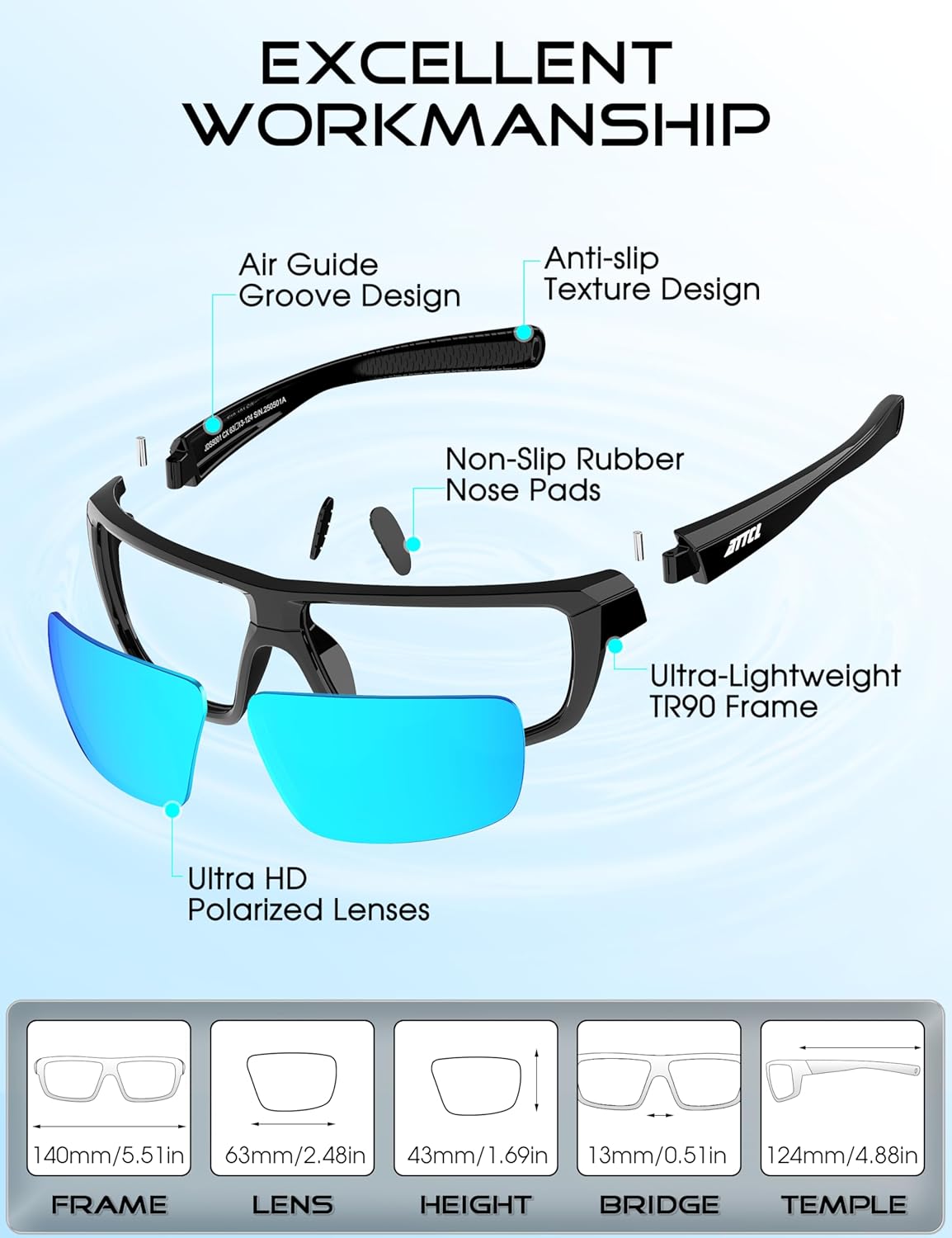 ATTCL Polarized Sunglasses Men for Fishing: UV Protection Lightweight TR90 Sports Wrap Sun Glasses Driving Golf Running - Image 6