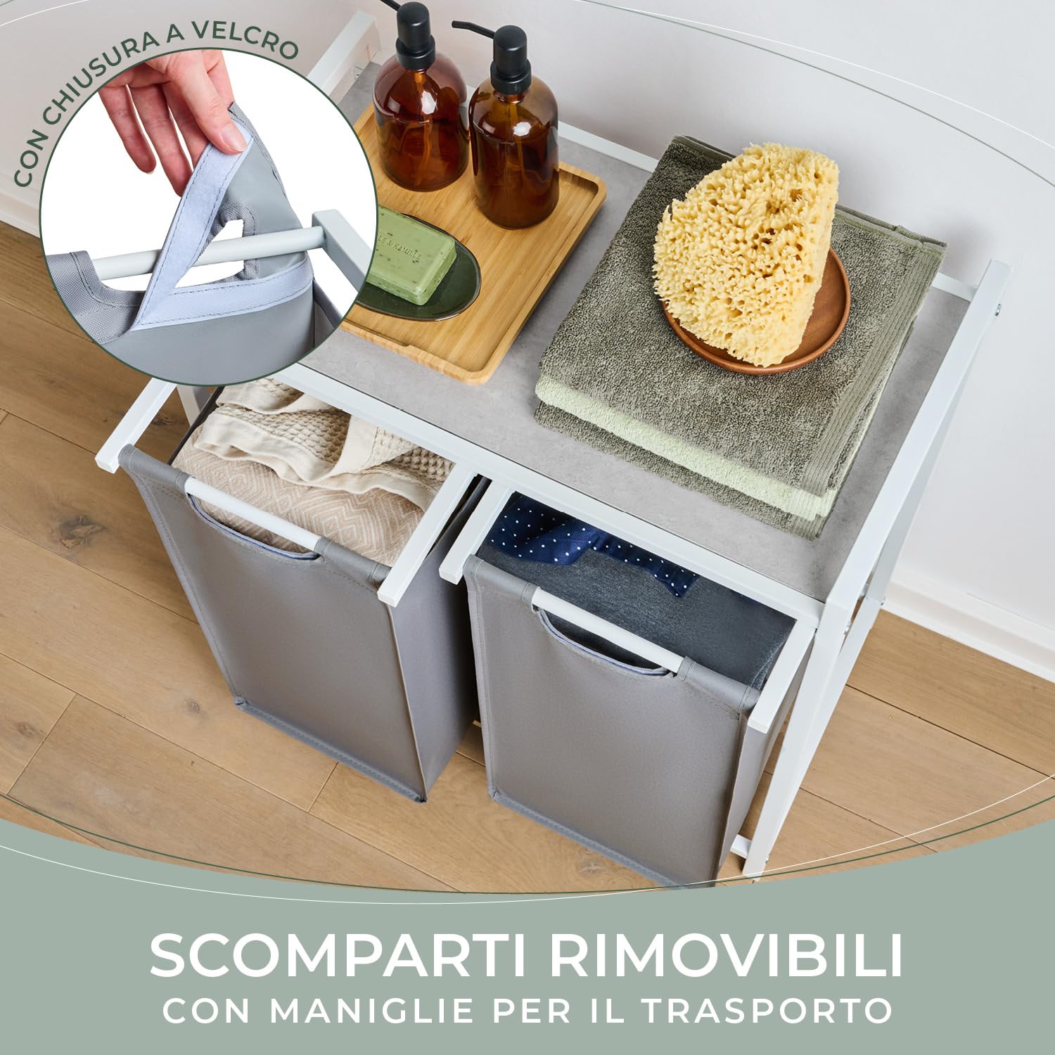 Blumtal cesto biancheria sporca 2 scomparti in nero per organizzare - portabiancheria sporca 2 scomparti estraibili con ripiano superiore in materiale effetto bambù - struttura robusta in metallo nero