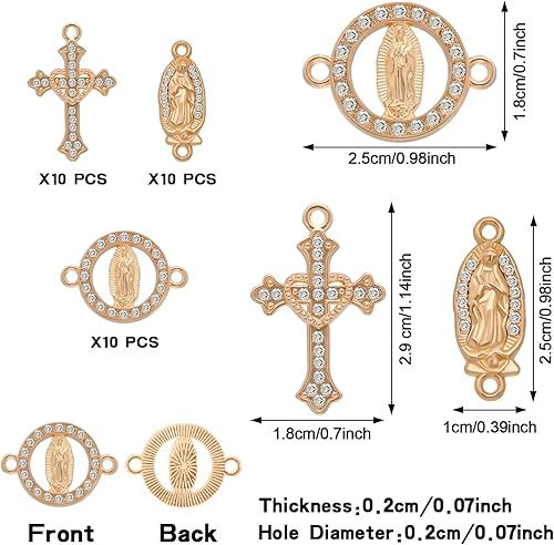 Miniatura 2 de 30 diamantes de imitación de cruz religiosa Virgen María, colgantes de cruz de aleación, diamantes de imitación con rosario con caja para hacer