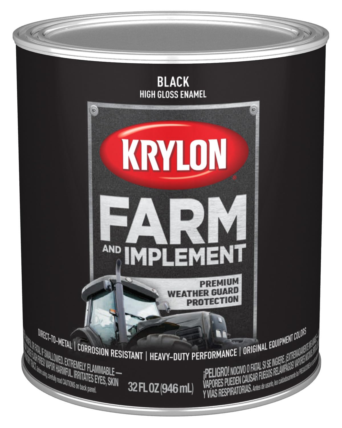 Krylon Farm &amp; Implement Brush On-Paint, High Gloss, Black, 1 Quart
