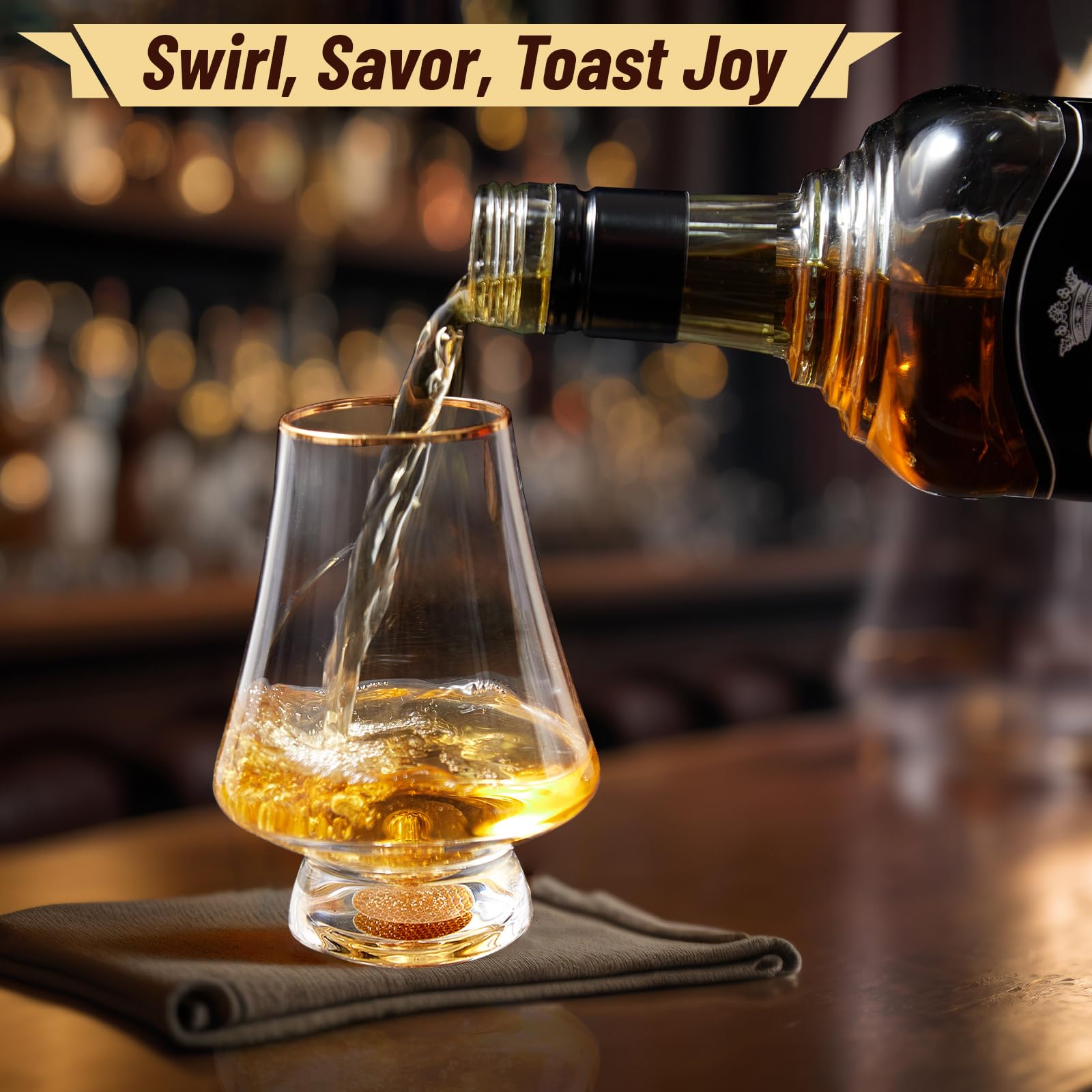 DUJUST Whisky Gläser 2er Set (235 ml), Kristall Whiskey Gläser mit 24K Blattgoldflocken, luxuriöse Snifter glas für Brandy/Cognac/Bourbon/Tequila/Scotch, BPA-frei und bleifrei