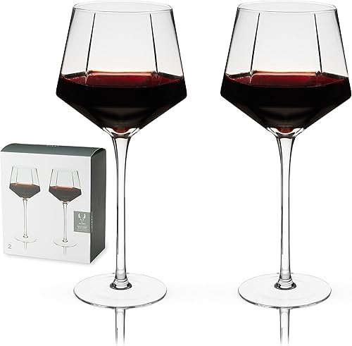 Viski Seneca - Juego de 2 copas de vino modernas de tallo largo para vino tinto o blanco, apto para lavavajillas, 15.5 onzas