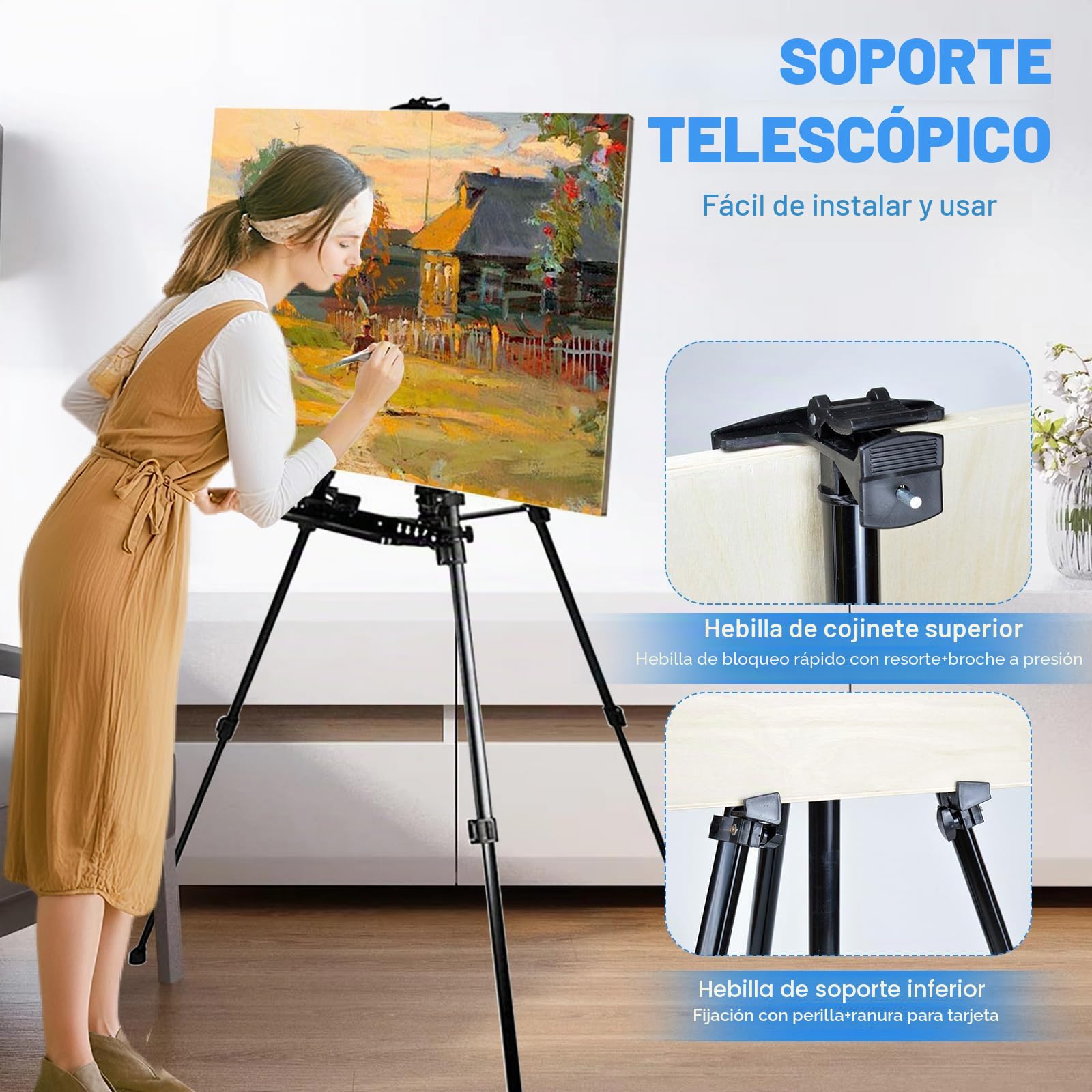 Caballete grande L 50-157 cm, caballete para pintar, caballete de artistas, caballete de atletismo, caballete plegable con bolsa portátil/bandeja de color, caballete de mesa y suelo para dibujar