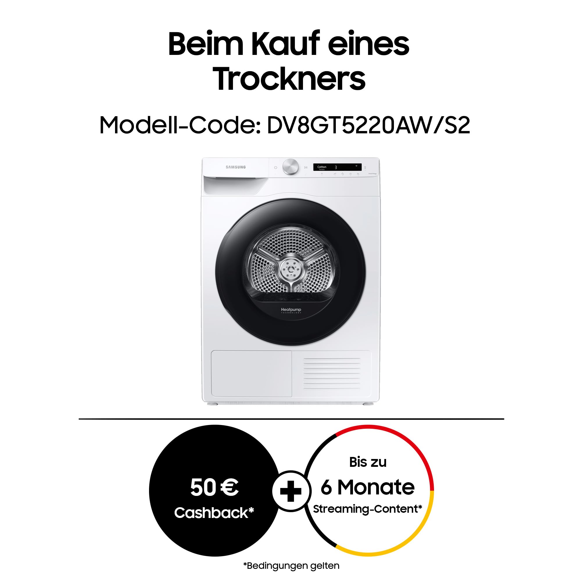 Samsung DV8GT5220AW/S2 Sèche-linge pompe à chaleur 8 kg Contrôle simple avec WiFi et Auto Cycle Link, Moteur Inverter numérique, Anti-plis et Confort 2 en 1 Filtre Blanc
