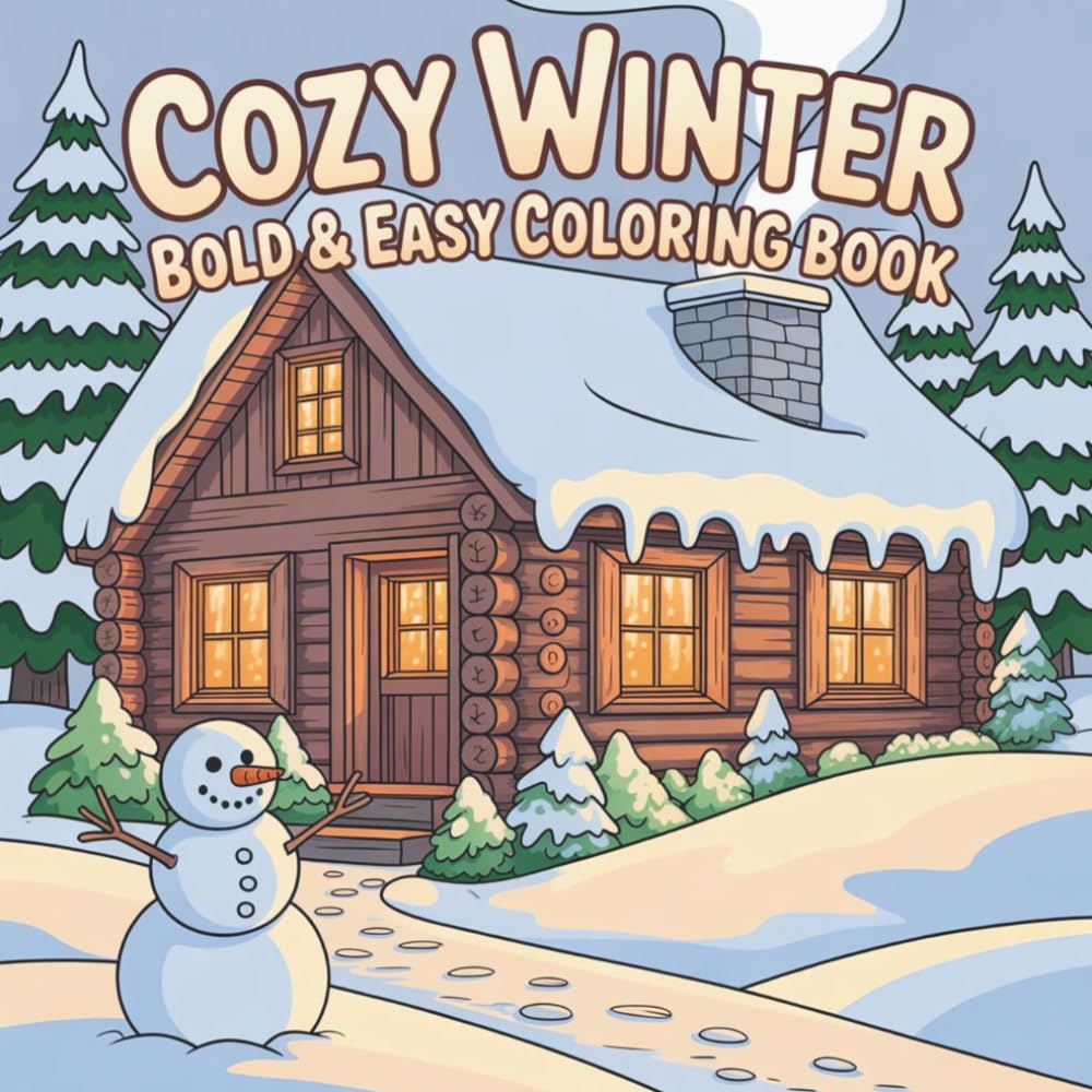Cozy winter: A cute and cozy coloring book with 40 simple winter and Christmas designs for children and adults to have fun and relax coloring (easy and bold)