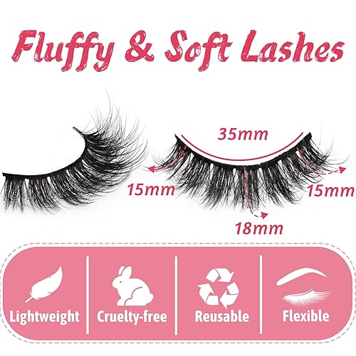 Miniatura 2 de Pestañas postizas esponjosas, pestañas postizas de aspecto natural y pestañas de tira de visón sintético 3D, 0.591-0.709 in (815)