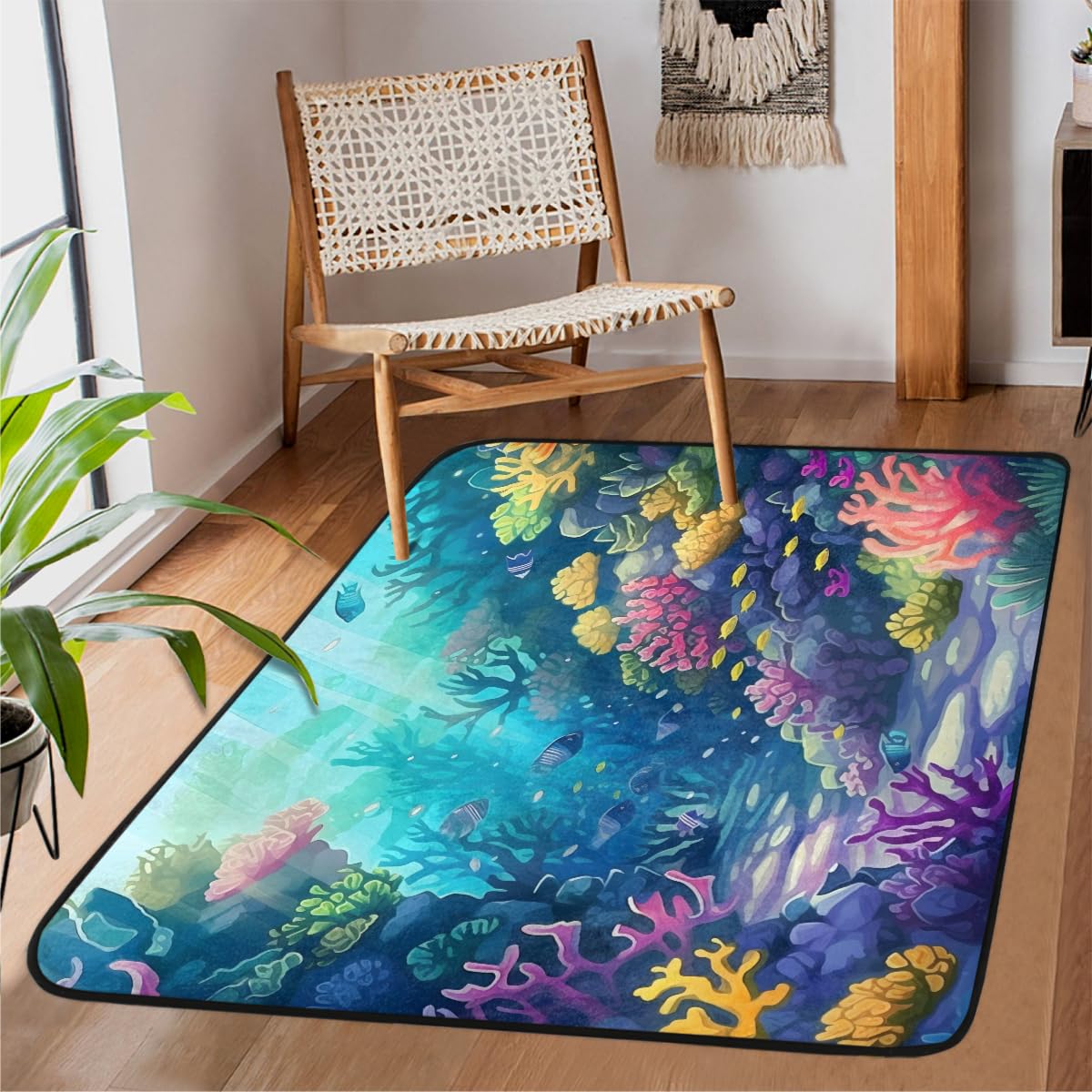 Grand tapis océan 122 x 160 cm lavable pour salon et chambre