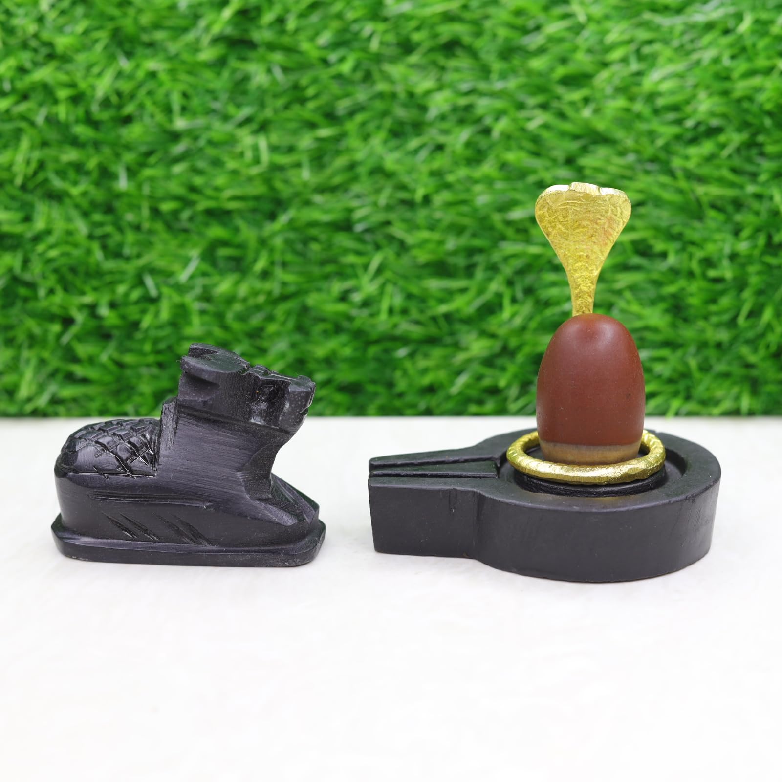 Neelkanth Shivling Stone Original Narmadeshwar 1.5 Inch Shivling with 3 Inch Jaladhari, Naag & Nandi | Natural Narmada Stone Shivling for Puja, Abhishek & Temple Worship