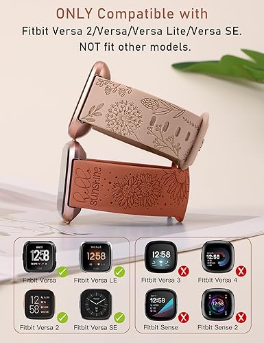 Miniatura 2 de Minyee Paquete de 2 correas con grabado floral compatibles con Fitbit Versa 2Fitbit VersaVersa Lite para mujeres, linda correa deportiva de silicona