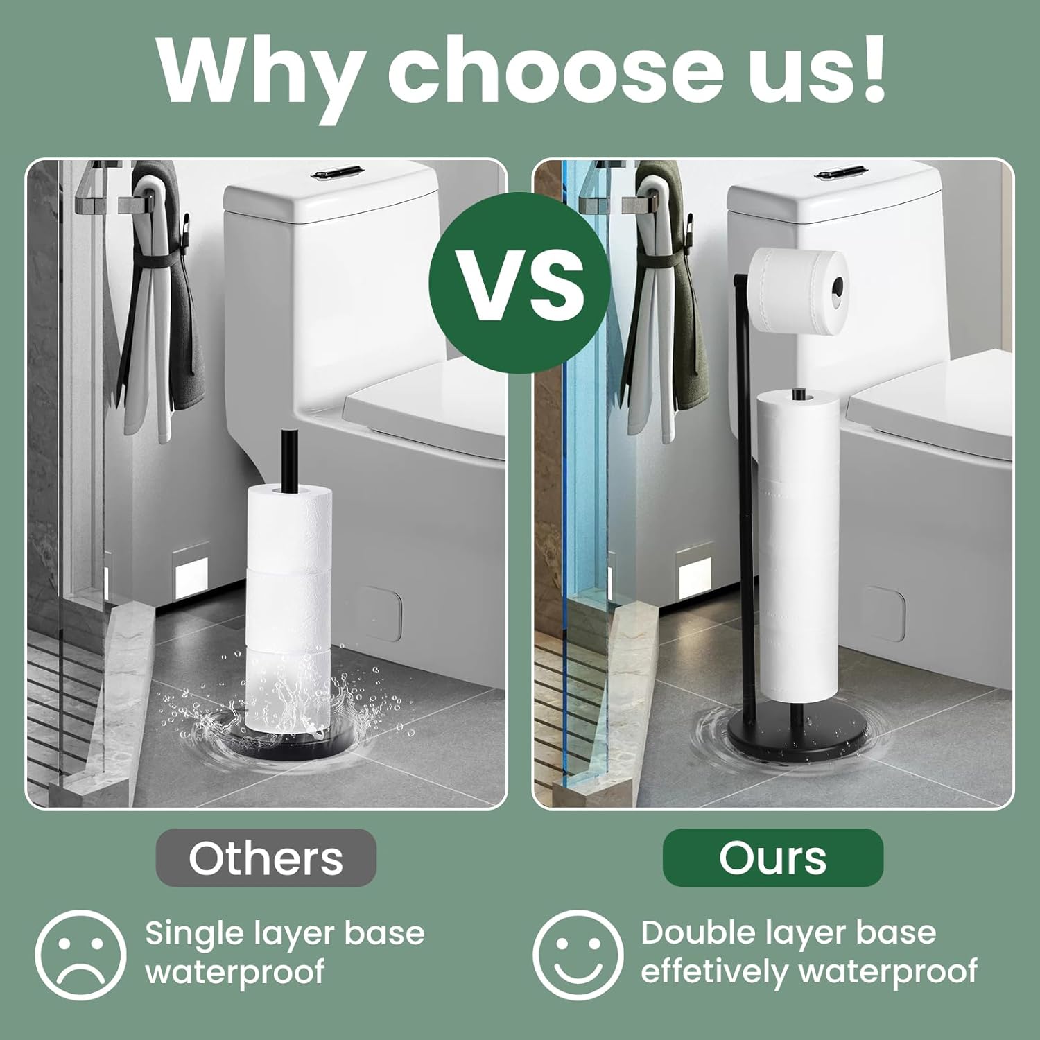 Toilet Paper Holder Stand, Bathroom Toilet Paper Roll Holder Stand with Reserve, Stainless Steel Toilet Paper Roll Holder Stand, Multifunctional Rust-Proof Toilet Paper Holder Stand-Black