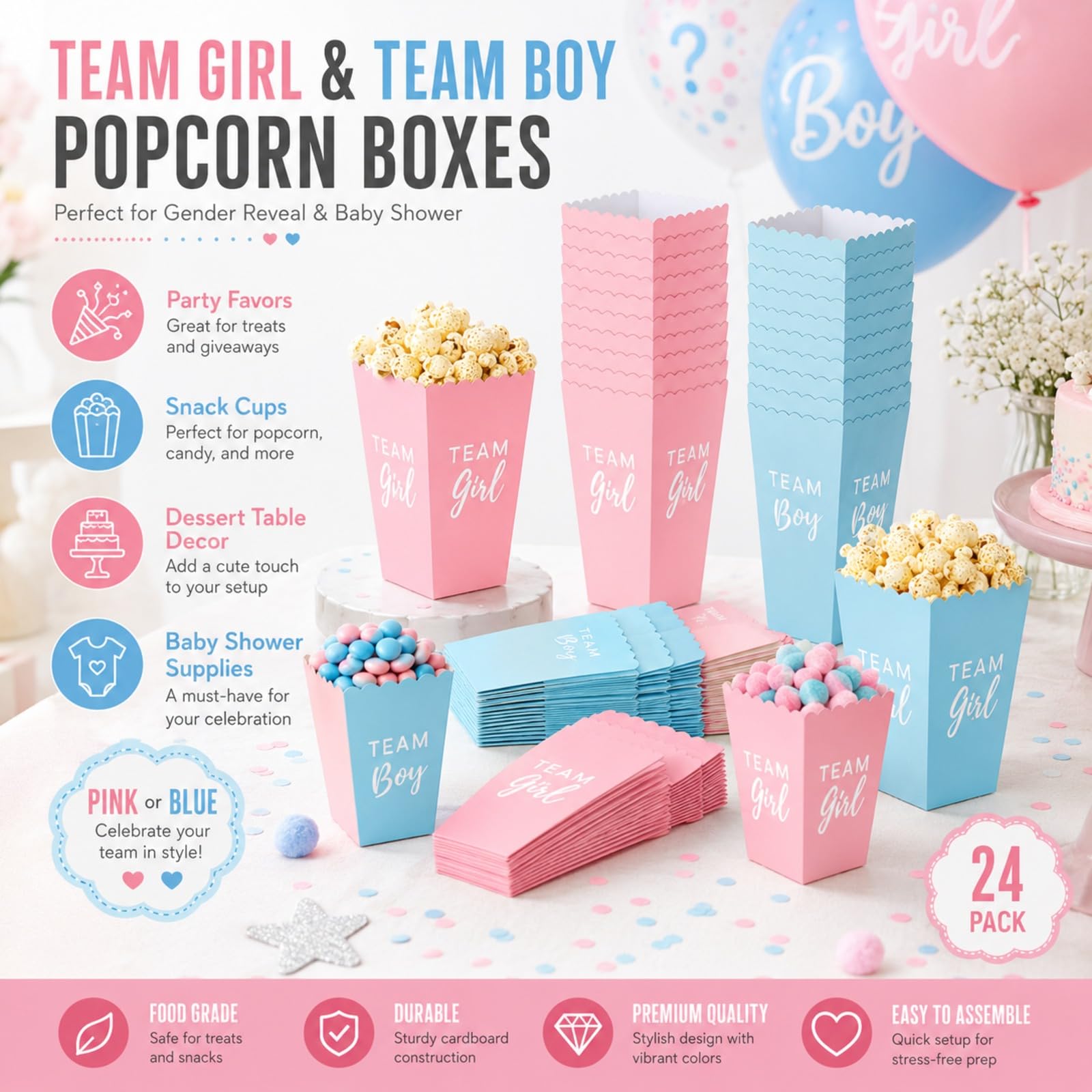 Amazon.com: Hotop 50 Pack Gender Reveal Popcorn Paper Boxes Pink