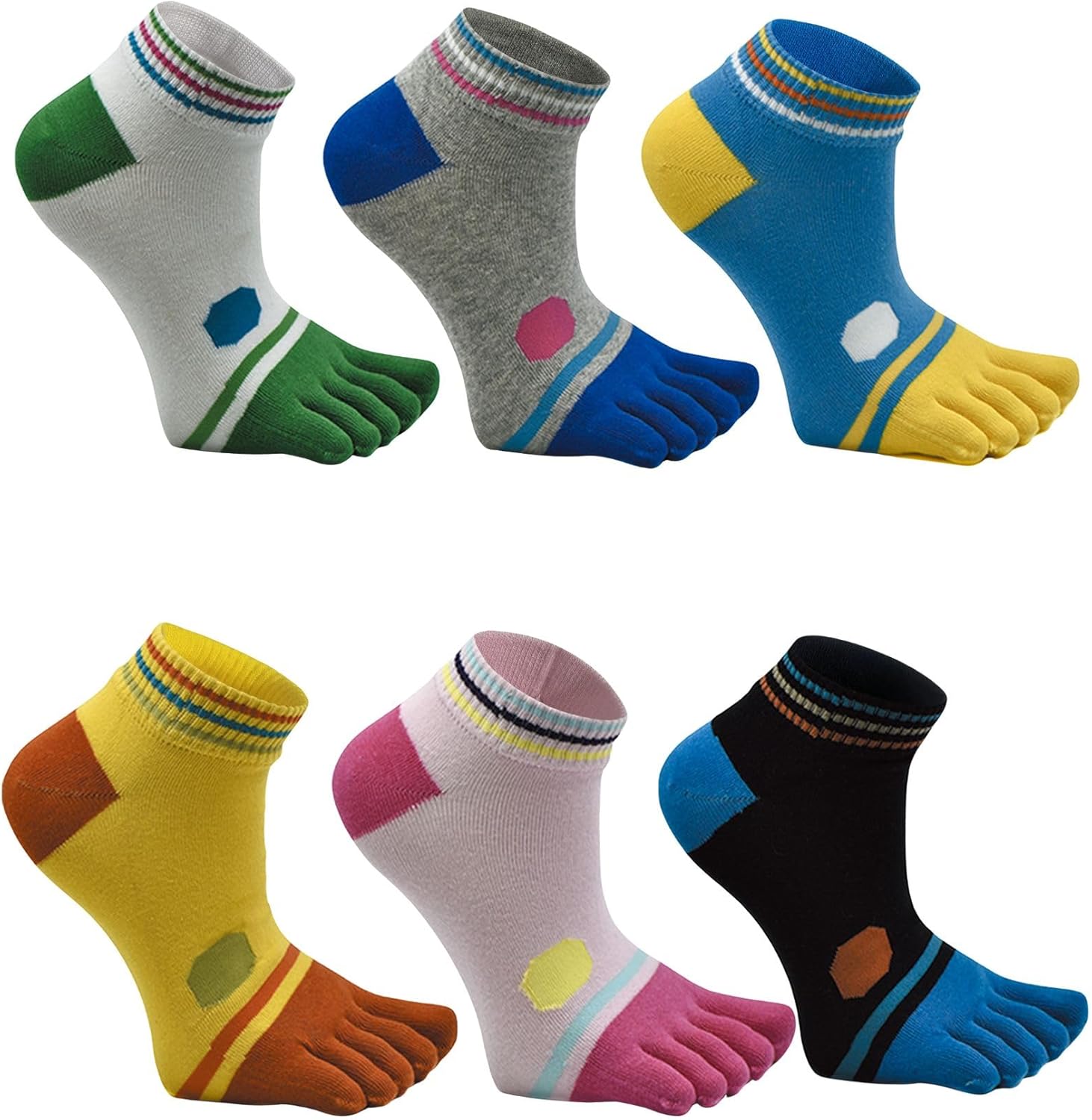 Women Toe Socks 5 Finger Cotton Wicking Athletic 6 Pack 3 Pack