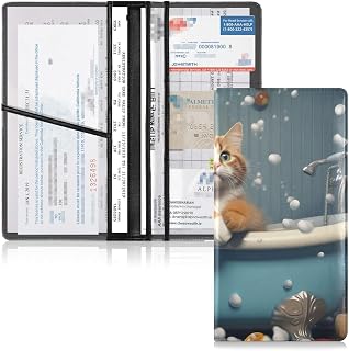 GUIJI Bathtub Cat Car Registration and Insurance Card Holder, Leather Glove Box Organizer, Multi-color Car Registration Holder for Women Men