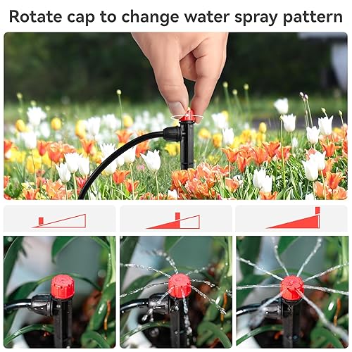 Miniatura 10 de 100 emisores de riego por goteo para tubos de riego por goteo de 14 pulgadas, goteros de flujo de agua ajustables de 360 grados en estaca de flecha