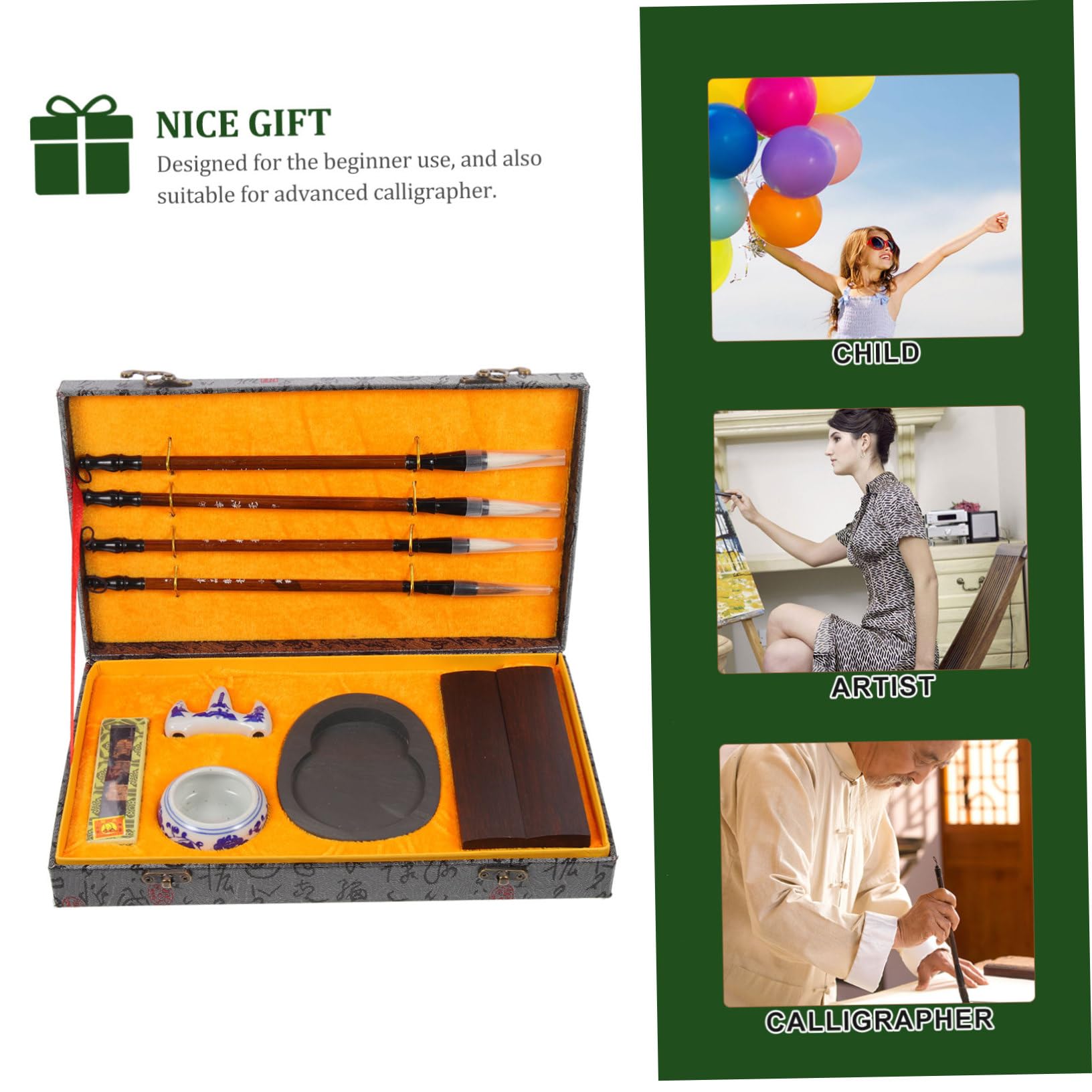 Kit de Calligraphie Chinoise Léger et Portable Pinceau en Bois pour Élève, Ensemble Simple et Attrayant pour Peinture et Pratique de L'écriture