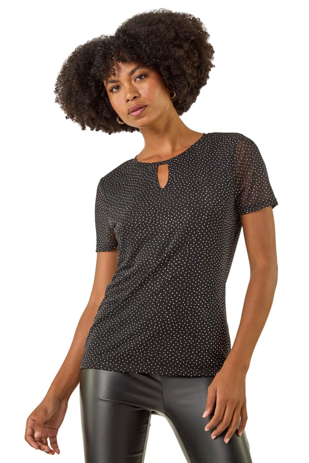 Roman Women's Black Embellished Keyhole Stretch Top In | Size: 16