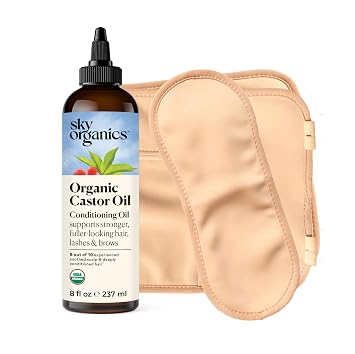 Sky Organics 8 oz Castor Oil w/Wraps | Reusable Organic Castor Oil Pack to Boost Bodys Wellness, Encourage Rest & Relaxation | Adjustable Elastic Straps Cotton Durable Easy to Use