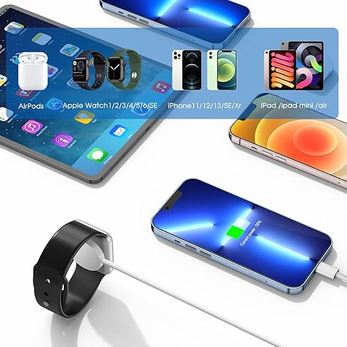 Miniatura 6 de Cargador rápido USB C para Apple Watch, 2 en 1, certificado Apple MFi cable de carga magnético de 6 pies y cargador de pared rápido PD USBC