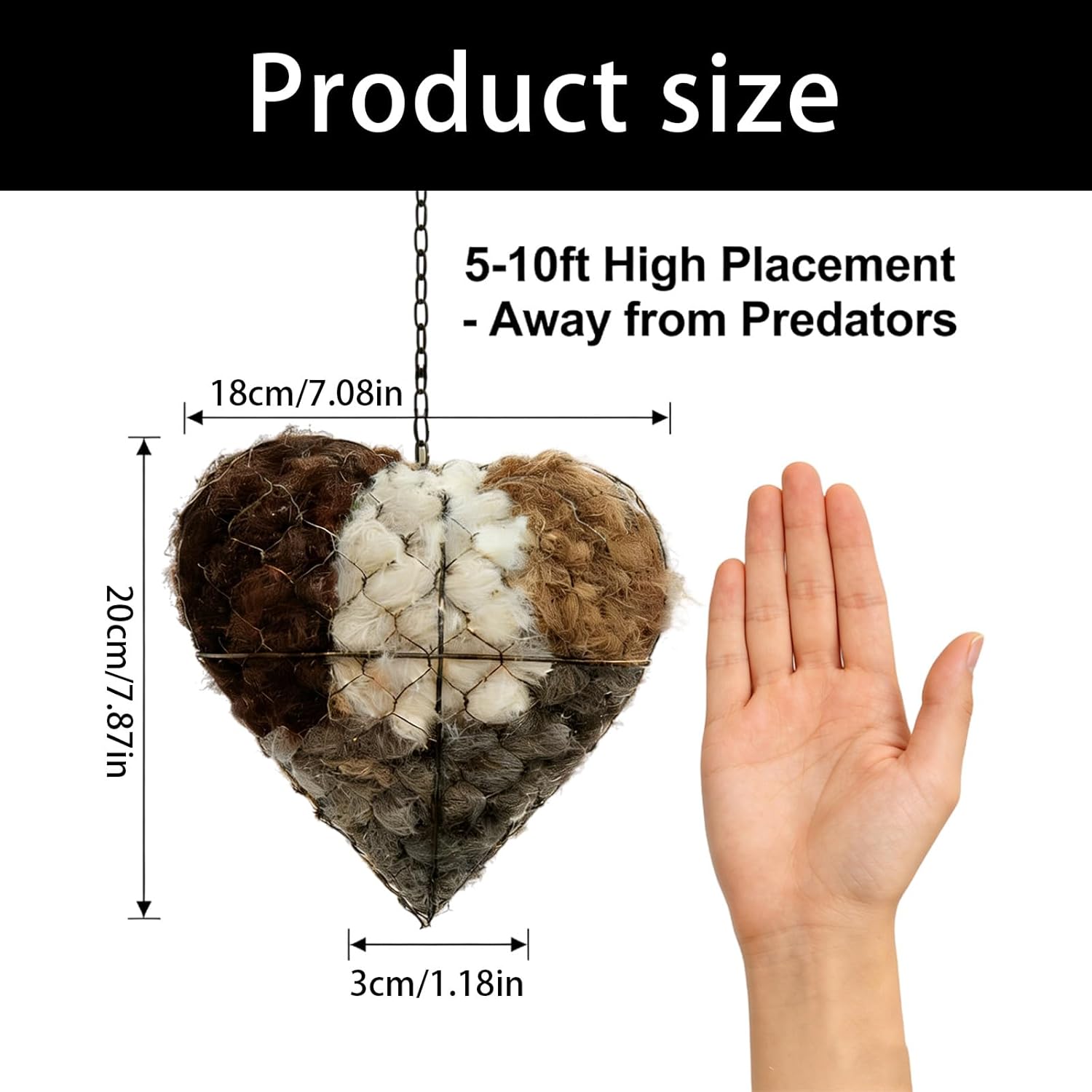 Handmade Alpaca Fiber Bird Nesting Heart, Refillable Birds Nests Material Holders for Outside,Heart Shape Design, Winter Fowl Gifts Animal Hummingbirds Lovers Home Garden Yard(3 Set)