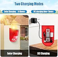 Vista 5 de Qualirey Paquete de 2 alarmas solares de sonido y luz con sensor de movimiento de 129 db, sirena de seguridad para exteriores, impermeable, detector