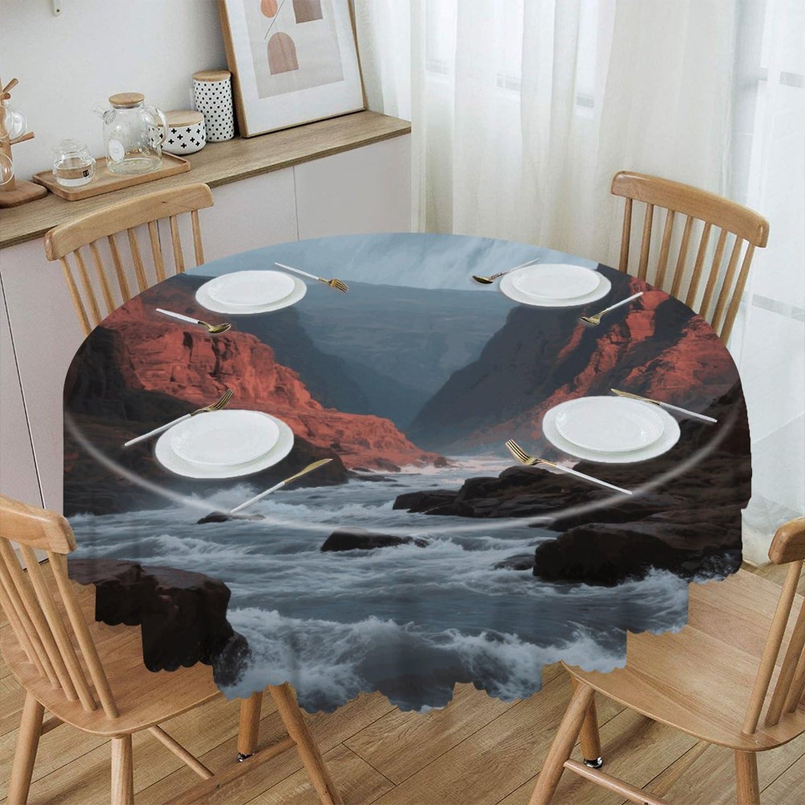 VstaDank Topographic Round Tablecloth Wipeable Round Polyester Tablecloth Waterproof Wrinkle Free Indoor and Outdoor Table Cover 60 Inch Decorative Farmhouse Table Cloth for Dining