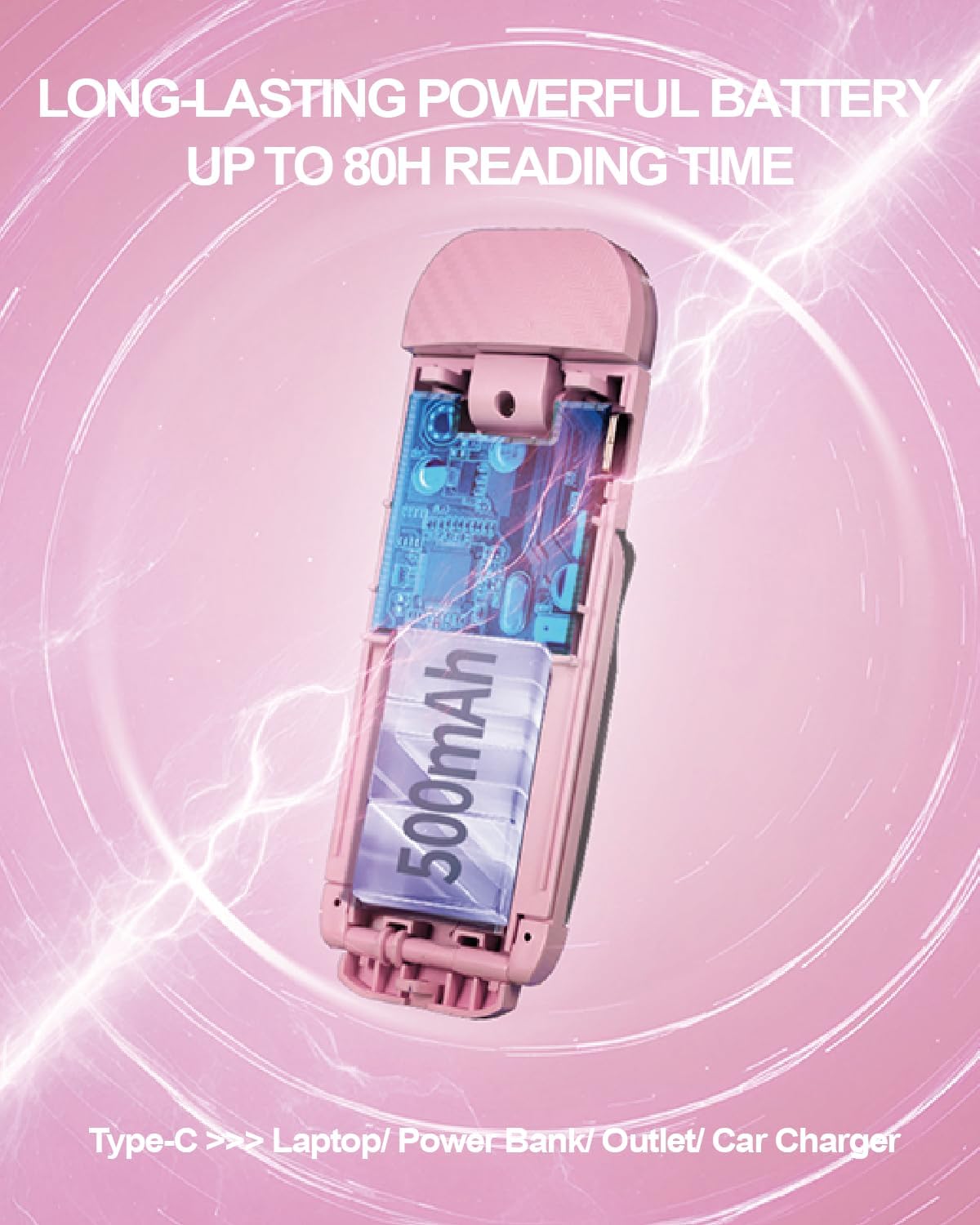 HEMONNKAM Luz de lectura de libro, recargable con clip, 3 temperaturas de color y 5 niveles de brillo, uso nocturno para cama, larga duración, lectura por la noche en la cama, rosa