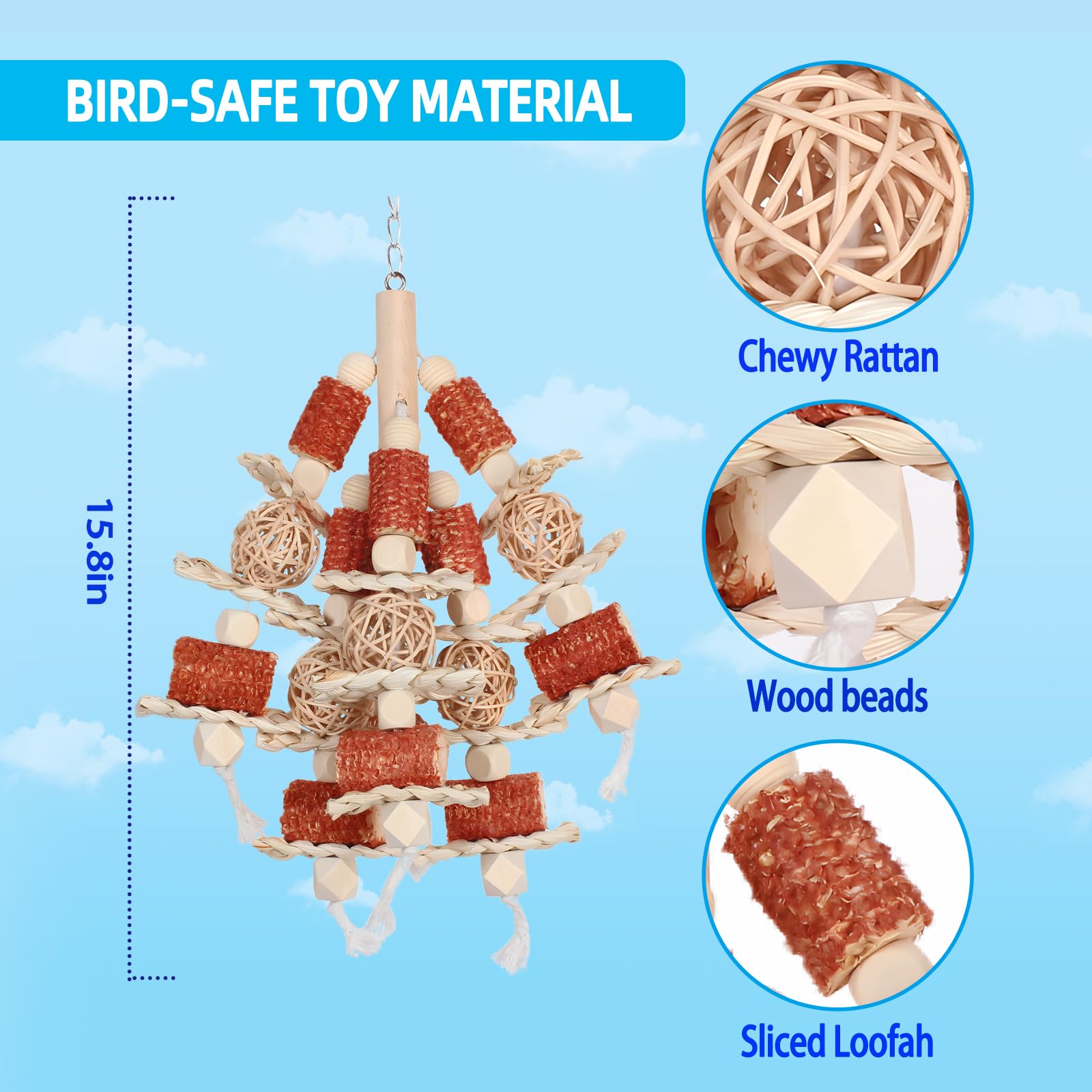 Bird Toys, Natural Corn Stick Parrot Toys Hanging in Bird Cages，for Small and Medium-Sized Macaws,African Grey,Cockatoos,Cockatiel,Sun Conure，Amazon Parrots - image 7