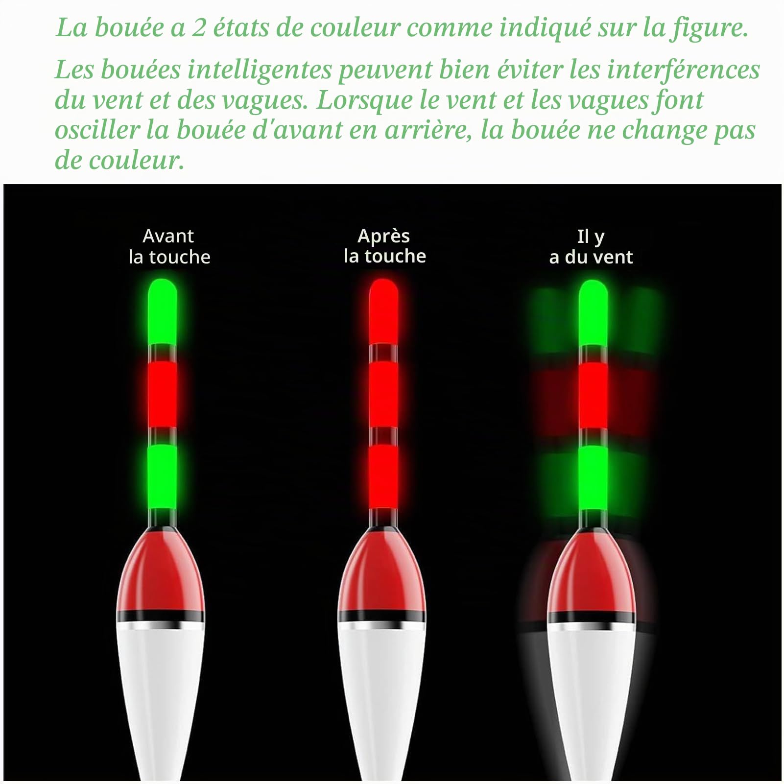 DONGZQAN 3 Pièces Bouchon Lumineux Peche, Flotteur Peche, Flotteurs pour Pêche, Detecteur de Touche Peche avec Boucle Alarme de Touche, pour la Pêche en Mer et La Pêche de Nuit